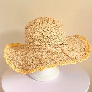 Yellow Rim Floppy Crochet Straw Sun Hat